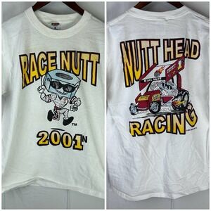 VTG Race Nutt Head Racing T-Shirt Large 2001‎ White AMF Engine Car Race Tee S/S